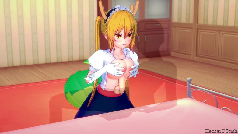 HentaiF3tish: Miss Kobayashi drago cameriera hentai: Tohru prende un carico enorme