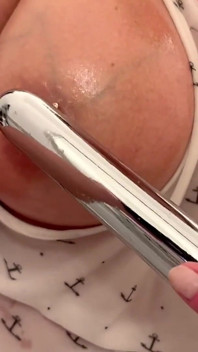 Oiled My Bigtits and Pierced Nipples and Masturbates with Silver Vibrator