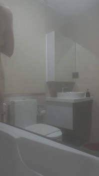 Playing with My Big Thick Cock as I Watch My Step Sister Shower