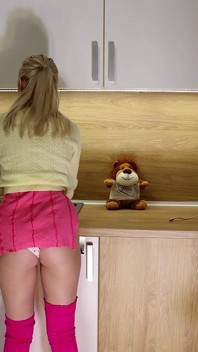 Cute Beauty College Cheerleader in a Pink Short Miniskirt Flashes Pussy After Taking Her Cotton Panties
