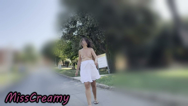 Miss Creamy: Exhibitionist Teacher Risky Tits Flash Naked Walk Public Streets France...