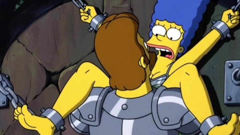 Octopussy Lovers Club: Dziwka w łańcuchach bierze swoją spermę. erotyczna fantazja. Kreskowa parodia Simpsonów