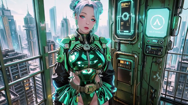 Seraphina Vale: The Green Armored Girl! Silver-haired Valkyrie Kneeling and Glancing Back,...