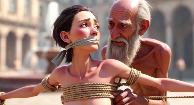 YOUR BEST FANTASY: Публічний вуличний бондаж - старий торкається безпорадної збудженої жінки