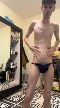 Twink in Jock Strap Showing His Work on Crochet