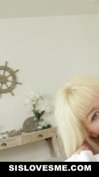 Hot blonde stepsis blows my big dick in bed