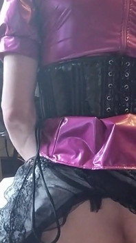 Shemale in Pvc Dress Using an Xl Dildo From johnthomastoys