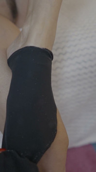 Mature Blonde MILF Teases with Glittery Stockinged Feet
