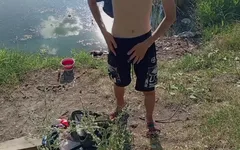 Guy Jerking off in Nature and Fishing