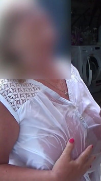 Pissing Over My Huge Tits Outside. While I Wank in a White Blouse