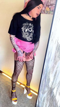 Cute Goth Trans Girl Masturbates and Cums in the Mirror