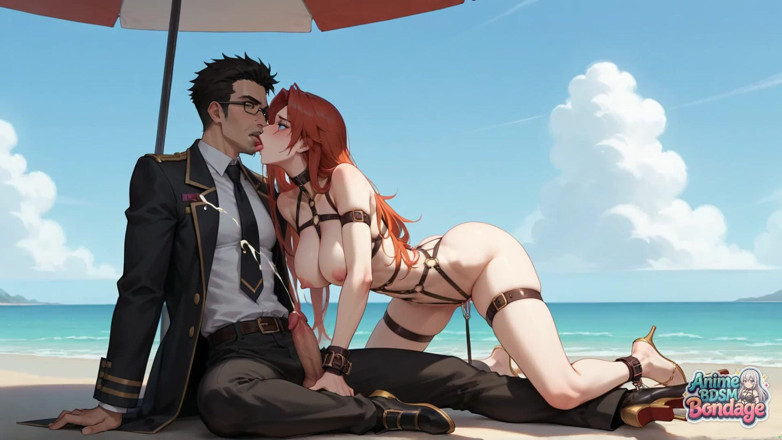 Anime BDSM Bondage: Zaplavena odlivem a lovin' mléčnou bondage na pláži - XXX!