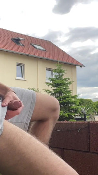 Russian Boy Plays with His Cock on the Terrace. Very Risky