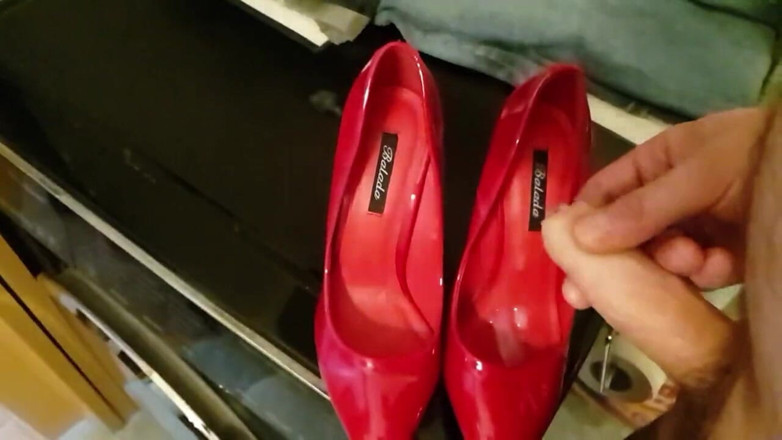 Milosbroz: Red high heel my gf cum