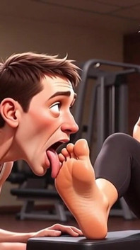 Strong Muscular Woman Makes Skinny Slave Lick Her Feet