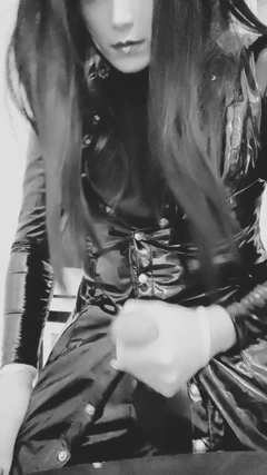 발정난 Pvc 옷을 입은 핫한 바지, 장갑...