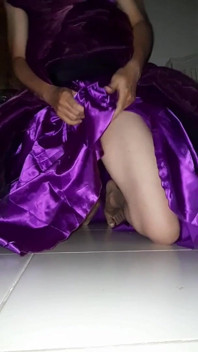 Satin lila ballgown masturbation