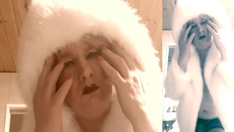 Trans fur bitch: Retro Transfurlady mostra peitos e pau duro e porra