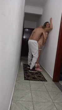Stepdaughter Grinding Against the Wall, Rubbing Dry and Masturbating Her