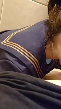 Japanese college girl sucks a cock and gets creampied