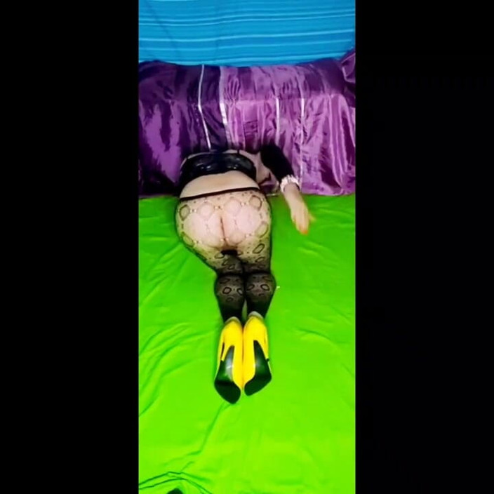 Lizzaali: Little black dress and fishnet pantyhose tease