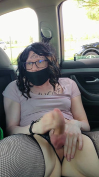 Risky Blindfolded with Body Writing Close to a Busy Road and Cumshot