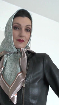 Satin Headscarf Fashion Show, Satin Headscarf and Leather Jacket, JOI Lady Victoria Valente