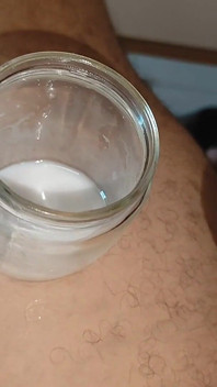 Manly Man Has Big Explosion of Cum in Mason Jar.