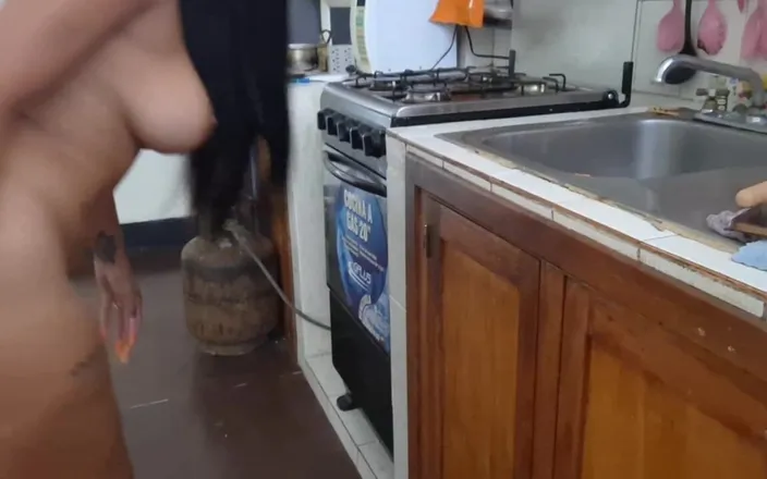 Lady: Incredible - Beautiful Stepmother Masturbates in the Kitchen with a Broomstick