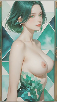 Nude Silhouette in Emerald Geometry