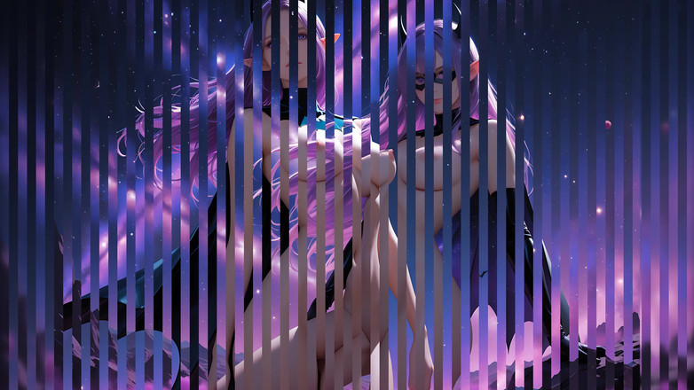 LustRender: Слайд-шоу lustrender: оголений ельф batgirl у фіолетовому космічному пиловому нічному небі - відео Ai