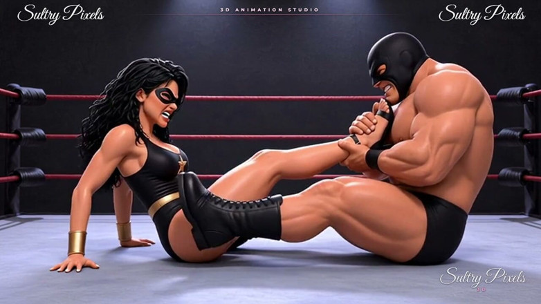Sultry Pixels 3D: Superheroine bertatah dalam kasut tumit strap-on ditangkap dalam bearhugs dan...
