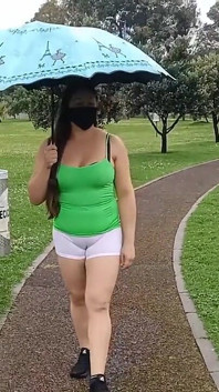 Walking Around in the Rainy Park Showing off My Cameltoe