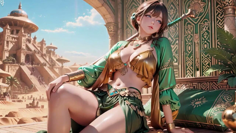 Seraphina Vale: Green Gold Queen Coronation! Lazy Side-lying in the Desert Palace,...