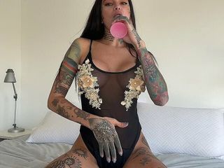 Latinx babe: Brunette and Her Jelly Glittery Dildo