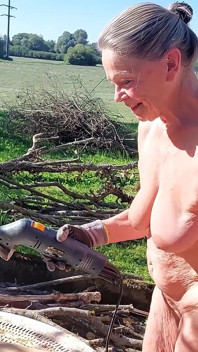 Granny Works Naked in Her Garden!