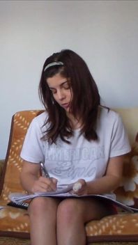 Sexy Teen Making Her Homework in Tight Short Pants