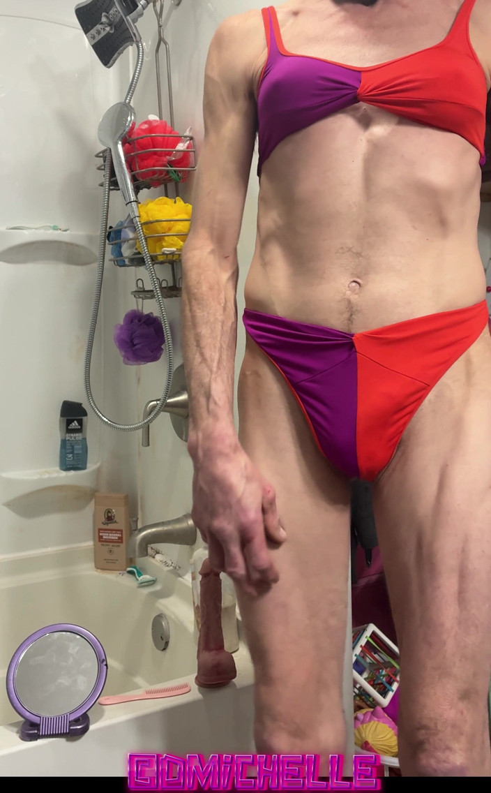 Feeling sexy today crosdressing: Crossdresser Cdmichelle Wearing Pink Bikini Got From Thrif Store