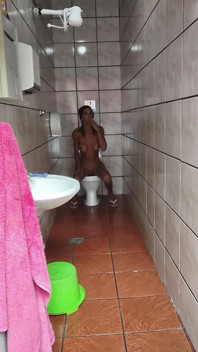 Daniela in the bathroom