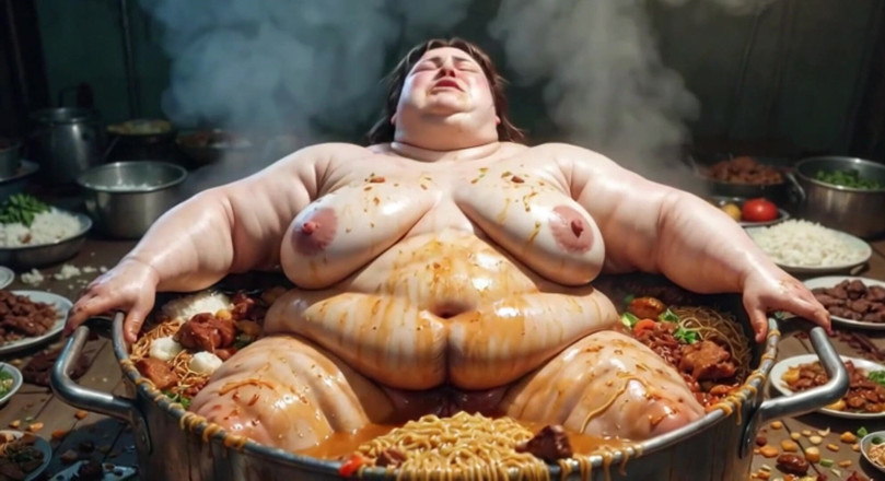 YOUR BEST FANTASY: Massive SSBBW Naked Eating Food Like Crazy - Hairy Pussy Exposed