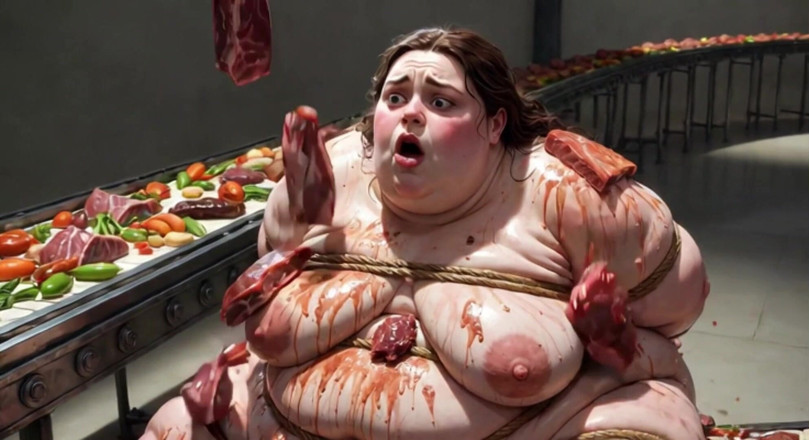 Anime Hentai: Humiliated BBW Slave Tied and Stuffing Her Belly Deep