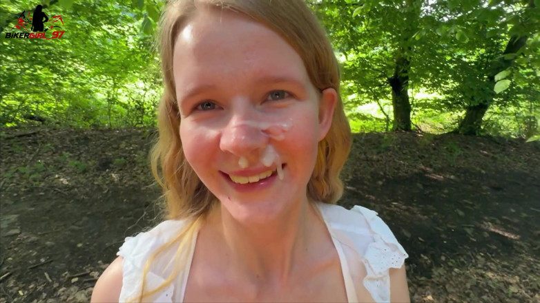 Bikergirl_97: Facial and Risky Sperm Walk in the Forest