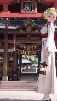 Blondynka Kimono Girl's Shrine Secret! Klęcząc pod Bramą Torii w beżowym zmodyfikowanej kimono