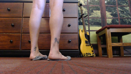 Abby Anna: Gray ballet flats standing shoe play