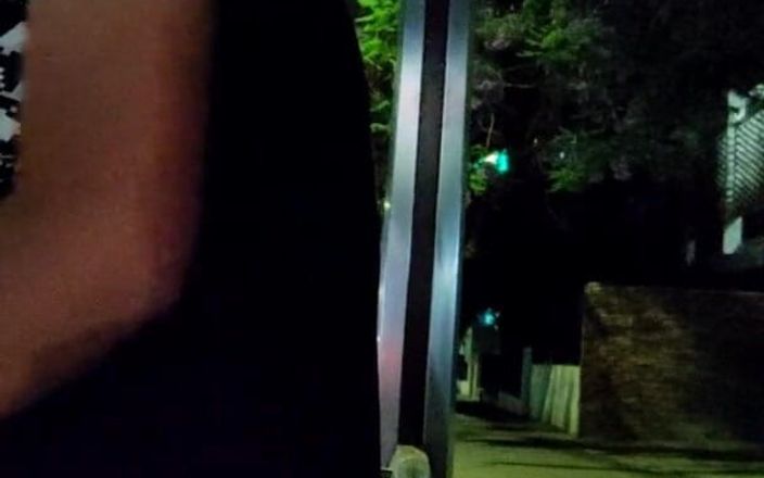 Traviezisha: 夜のバス停で車が通り過ぎる中、巨大なディルドに座っている弱虫痴女