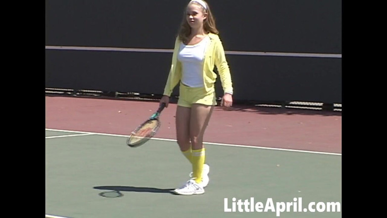 Little April: Sexy Teen Girl Little April Playing Tennis