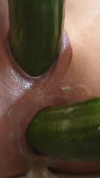 Cucumbers in My Ass and Pussy Make Me Squirt Anal Fisting with Vegetables