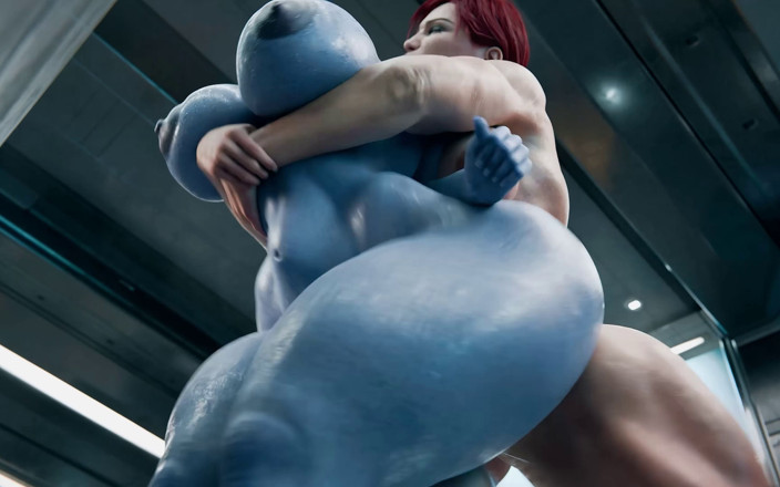 Futanari 3D: Horny Futa Liara Fucks Redhead Femshep After Shower - 3 Cumshots 3D