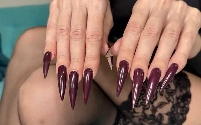 Julia domaina: Dark Purple Long Nails, Finger Snapping and Sucking, Claws, Palms...