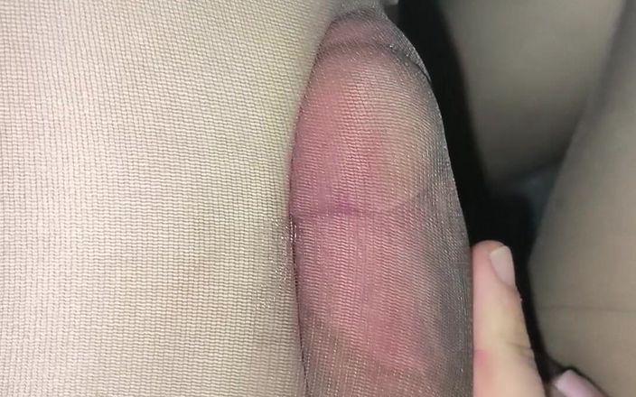 PantyhoseJuicyCummer: Teasing My Big Cock in Someone's Grey Shiny Pantyhose